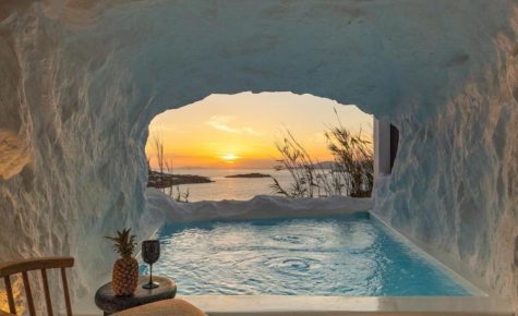 Mykonos Town Black Villa with Cave Heated Pool